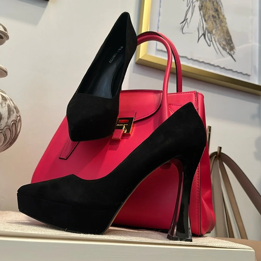 Gorgeous Vince Camuto Slaytia Lucite Platforms in Black Suede, Size 10 NWOB